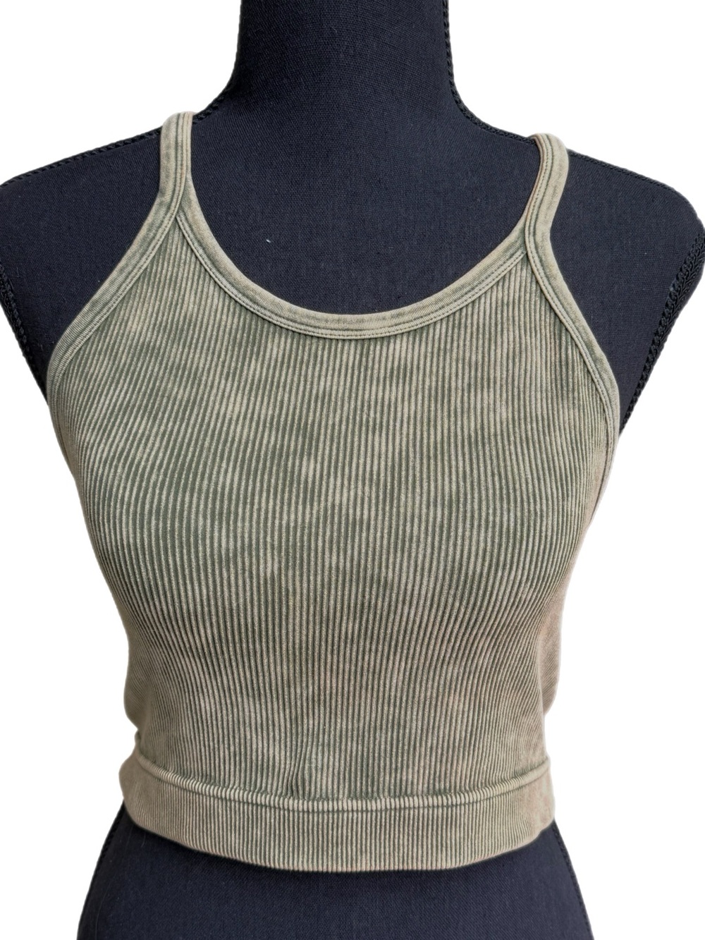 Zenana Ribbed Olive Cropped Tank – L/XL